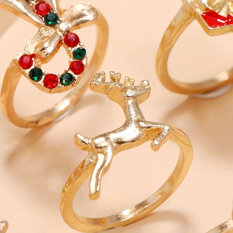 8 sztuk 1 zestaw Świąteczny Pierścionek Punktowy Diament Choinka Prezent Patyk Święty Mikołaj Kokarda Łoś Pierścionek