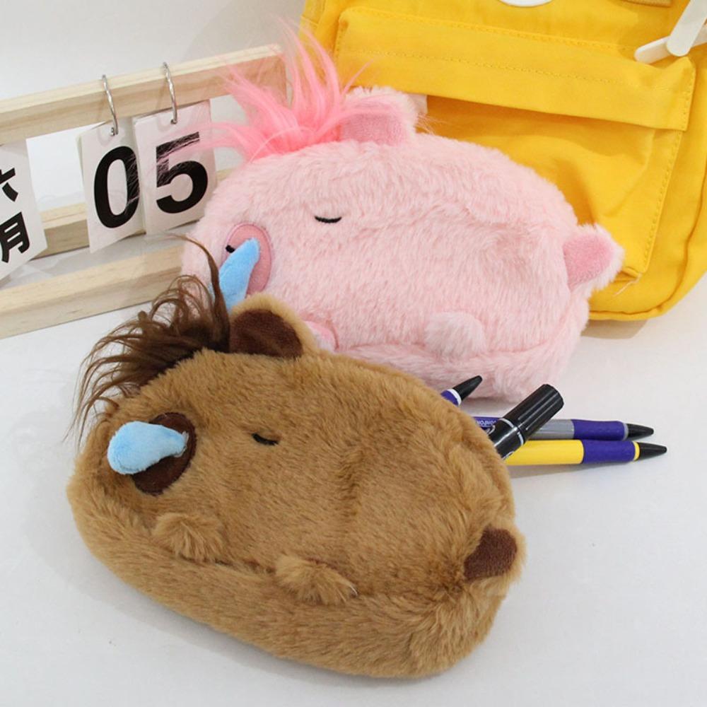 

Большая вместимость плюшевая сумка для ручек Capybara многофункциональный мультяшный пенал для студентов офис коричневый