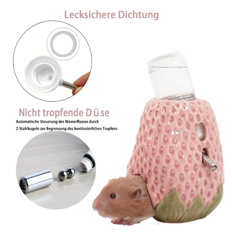 Chew Resistant Ceramic Hamster Drinking Dispenser Strawberry Shelter Cave Small Animal Water Dispenser Feeding Accessory