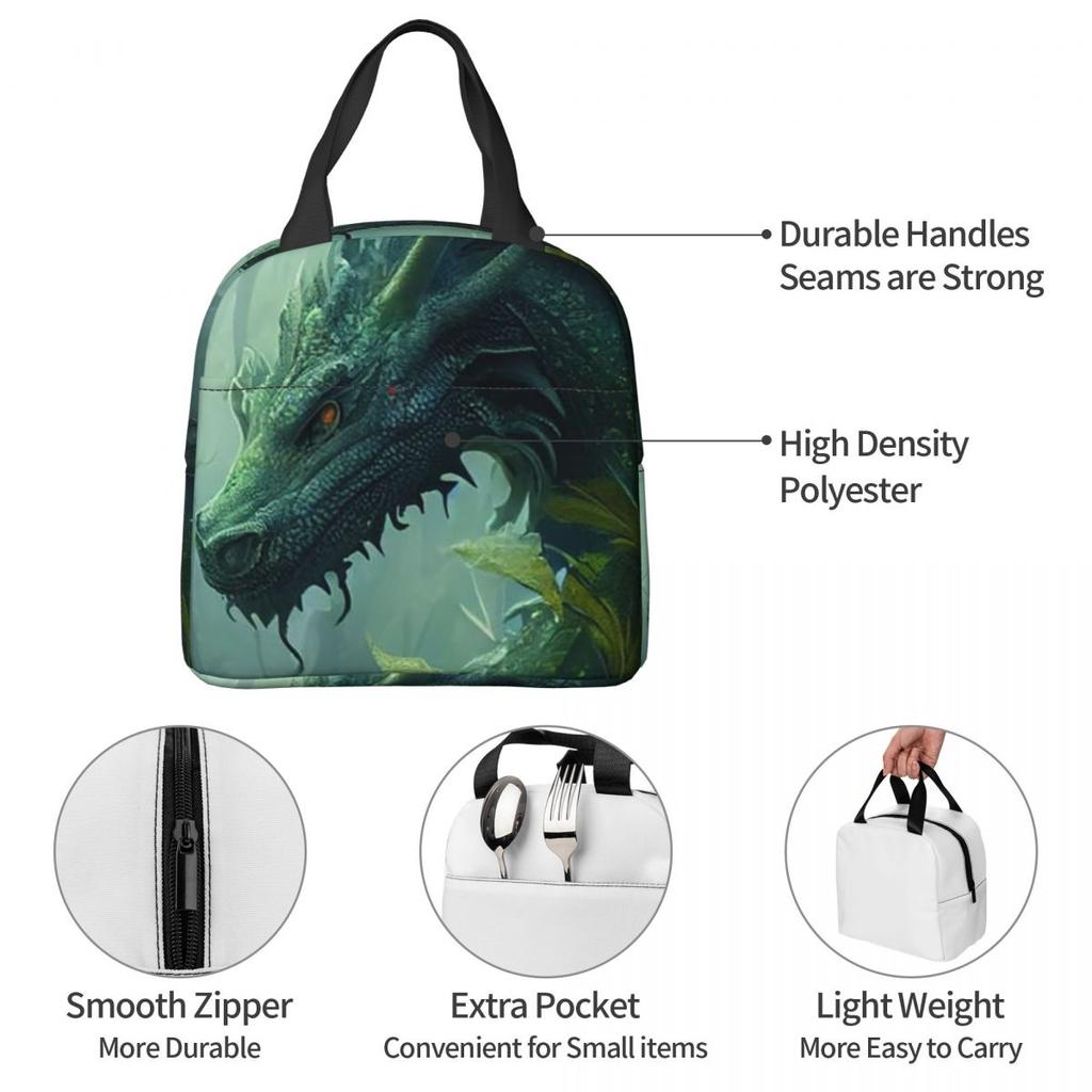 Green Dragon In The Forest Insulated Lunch Bag for Women Children Leakproof Food Boxes Thermal Lunch Box Tote
