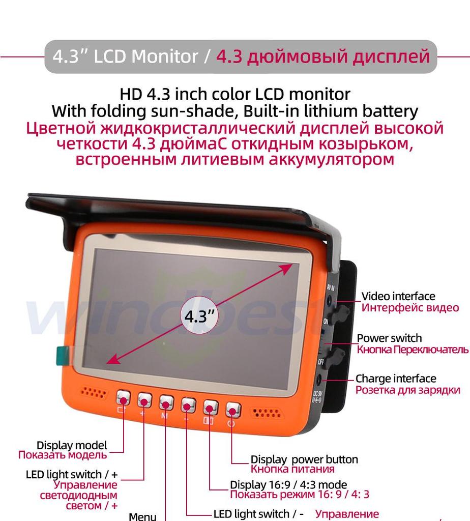 Russian Fish Finder 4.3-inch Screen Underwater Camera for Ice and Winter Fishing