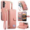Zipper Style Flip Credit Card Case Pouch Bag for Samsung Galaxy A53/A54/A55/A56/A14/A15/A17/A16 Rope Phone Cover