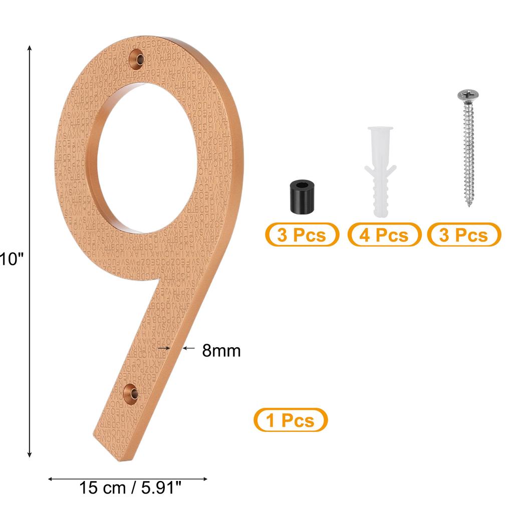 10 Inch House Number, House Address Numbers Sign Large Floating Modern with Screws for Outside Door Wall Street, Gold, 0-9