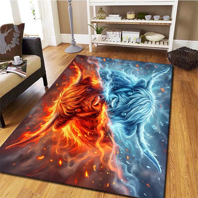 Flame Animal Blue Red Pattern Square Carpet,Area Rug,Carpet Rug for Living Room Bedroom Sofa Playroom Decor,Non-slip Floor Mat,Holiday Birthday Gifts