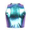 Dámsky metalický crop top s rolákom na krátky rukáv Rave Dance Lesklý bez rukávov Úzky strih Tielka Mini vesta na párty Karnevalové Kostýmy do nočného klubu