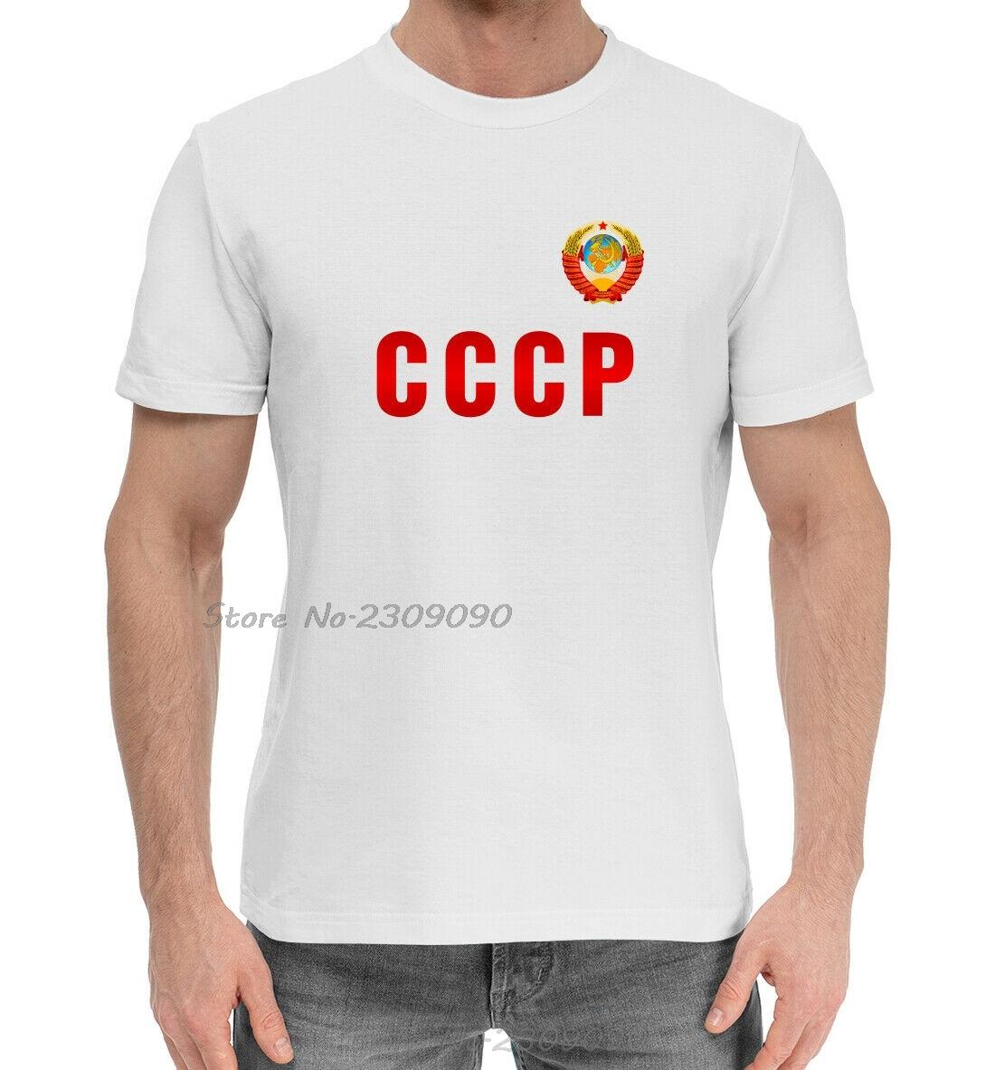 Хлопковая футболка с гербом СССР Россия СССР Унисекс Топы Футболки Повседневная уличная одежда Круглый вырез Свободная футболка Мужская одежда S разноцветный