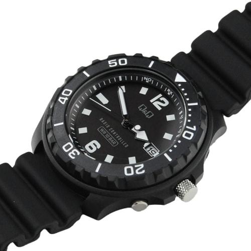 Citizen Q&Q Watch Cue and Cue Analog Radio Wave Solar 10 ATM Water Resistant Urethane Band D02A-001VK Men's Black