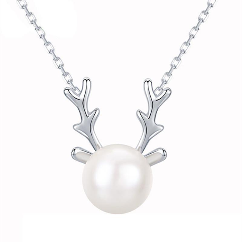 S925 Silver Antler Pearl Necklace - High-End Women's Fashion Clavicle Chain, Christmas Accessory