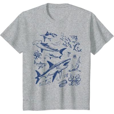 Retro Meeres Tier Wildnis Hai Fisch Oktopus Natur Geschenk t shirt Vintage Grafik Tee 100 Baumwolle Druck Kleidung Alle Größe Oberteile