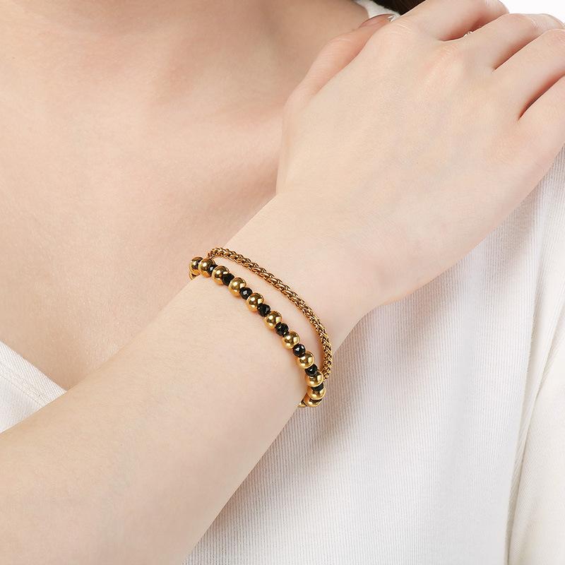 Kalen European Stainless Steel Beaded Multi-layer Stackable Bracelet INS Stylish Chain Jewelry Women
