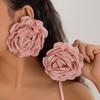 Exaggerated Big Rose Flower Earrings for Women Vintage Elegant Fabric Florals Ear Stud Earring Summer Holiday Beach Jewelry