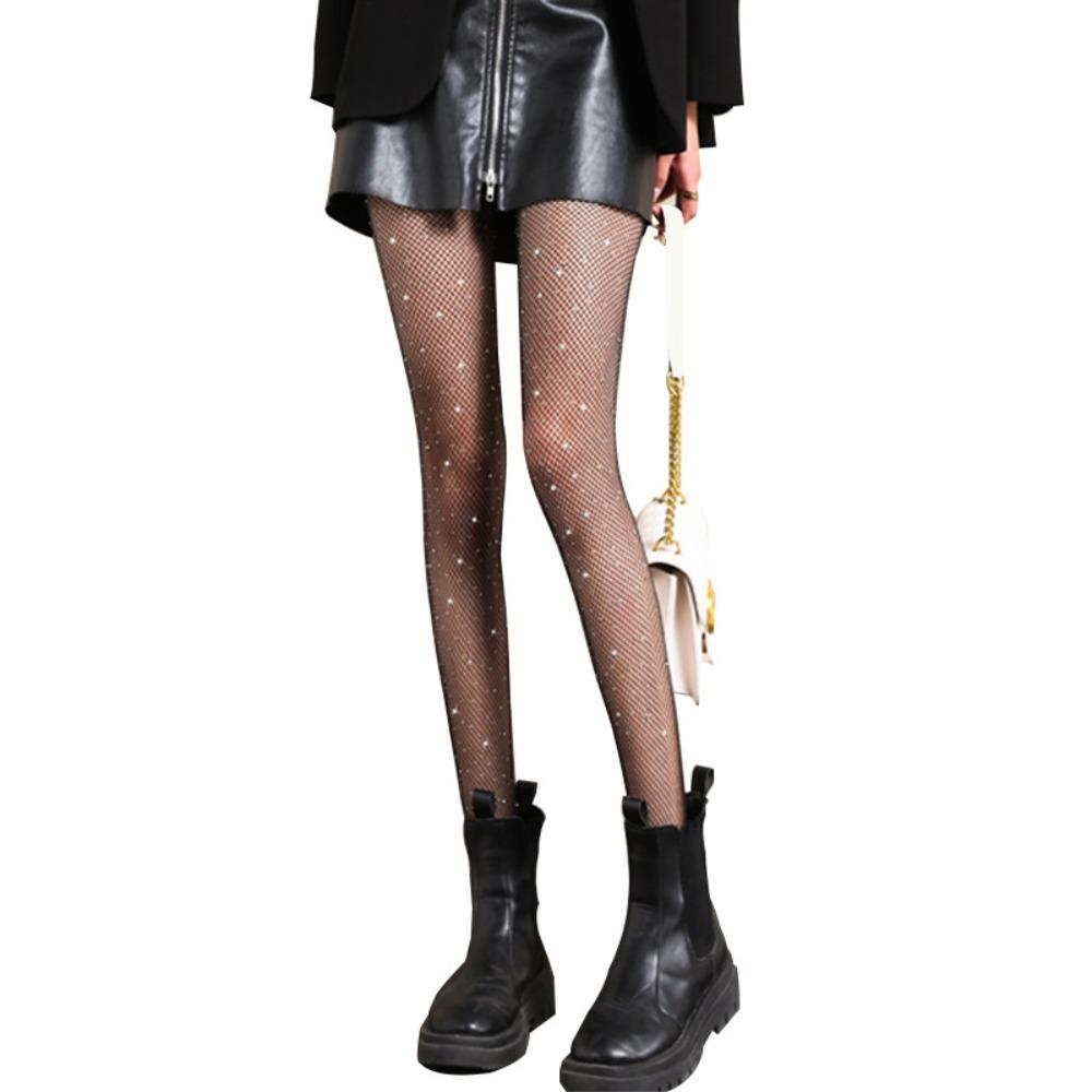 Breathable Fishnet Pantyhose Elastic Fishnet Diamond Pantyhose Fashion Rhinestone Stockings  Summer