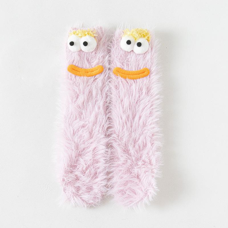 Ugly Cute Funny Socks Women's Medium Tube Socks Autumn and Winter Floor Sleeping Socks Coral Fleece Home Hair Fluffy Cute Warm