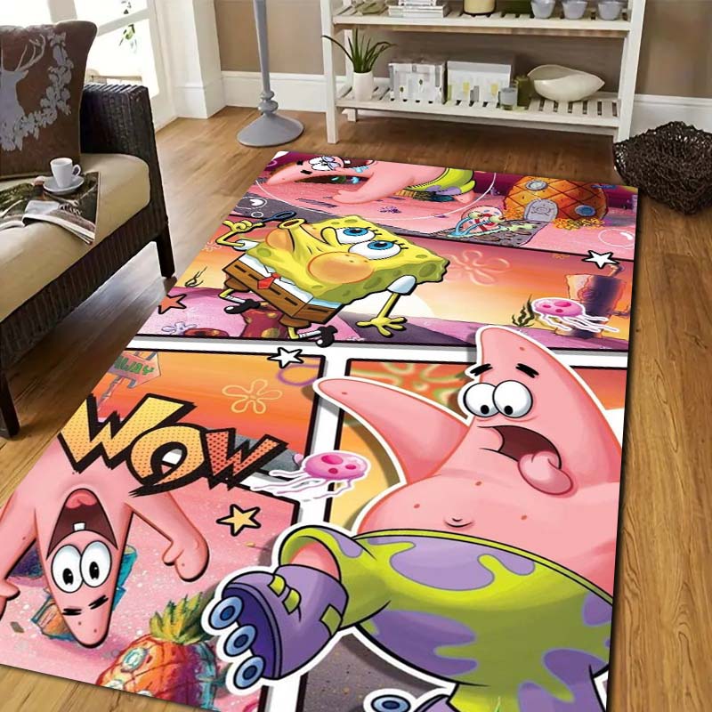 Sponge‑Bob Cartoon Print Area Rug Non‑Slip Floor Mat Soft Carpet For Kids Bedroom Living Room Sofa Indoor Decor Birthday Gift