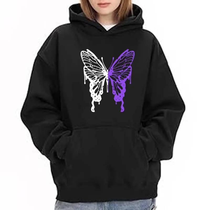 Women Beautiful Butterfly Hoodie Fashion Vintage Autumn Winter O-Neck Long Sleeve Fleece Sweatshirts Women Casual Pullover