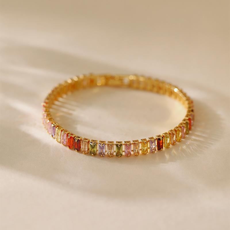 Luxury Inlaid Crystal Zircon 18k Gold Plated Copper Womens Bracelet Jewelry разноцветный
