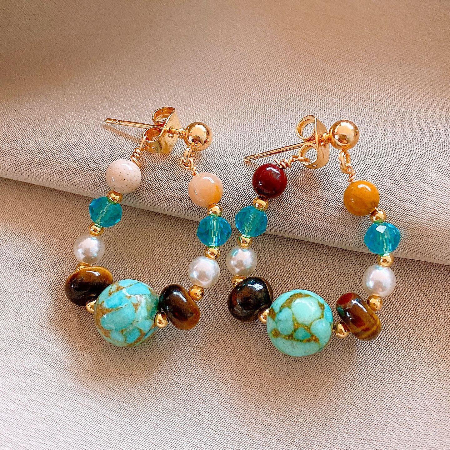 

Silver Needle Retro Glass Beaded Tiger s Eye Earrings Earrings Femininity Earrings Design Sense Niche