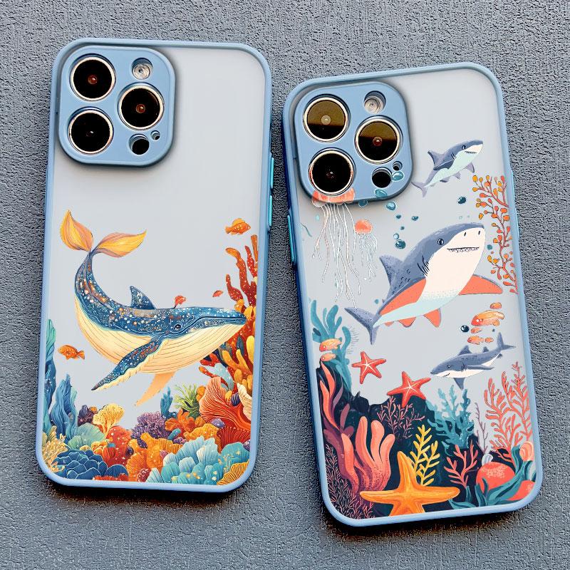 Shark Painted Sea Whale Marine Organism Phone Case For IPhone 13 11 12 Pro Max Mini 16 15 14 Pro Max Plus X XR XS 7 8 SE2 Covers