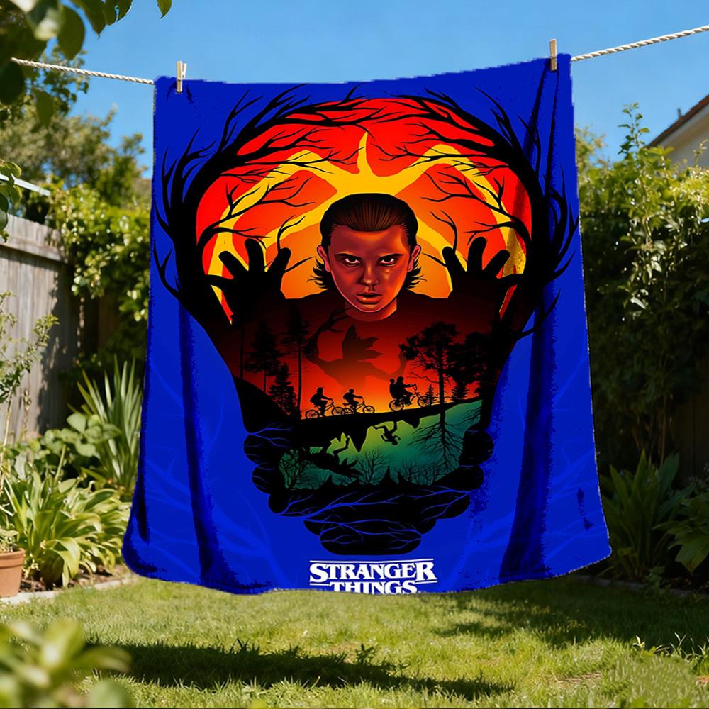 1pc stranger things poster Outdoor Blanket Lightweight Flannel Throw For Travel, Camping, Livingroom, Couch, Chair Soft
