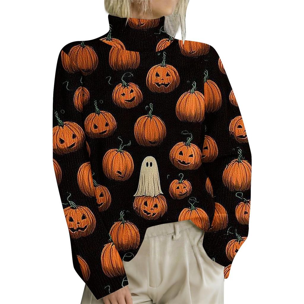 HJX-GL1 Turtleneck Pullover Long Sleeve Halloween Devil 3D Printed Sweater New Loose Autumn and Winter