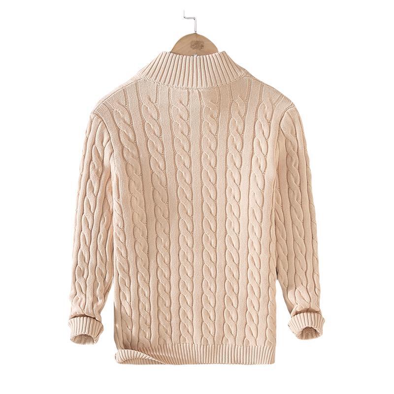 Autumn Winter Men pullover Sweater Men's Stand Collar Half Zip Cotton 100% Thickened Knit Solid Color High Street Clothes