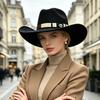 Cappello di alta gamma in stile retrò, cappello da cowboy alla moda e versatile, per uscire e farsi vedere, cappello a cilindro di lana, cappello in feltro da donna per autunno e inverno