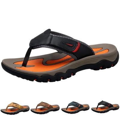 Herren Übergröße Wasserabweisende Leder Flip-Flops Weiche Sohle Geruchshemmend Outdoor Rutschfeste Strandsandalen Geeignet für Freizeit