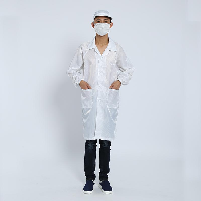 Antistatic Dustproof Long Sleeve Cleanroom Coat - Protective Workwear in White/Blue