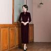 Brand Velvet Plus Size Cheongsam Evening Dress for Middle-Aged Women - Wedding & Banquet