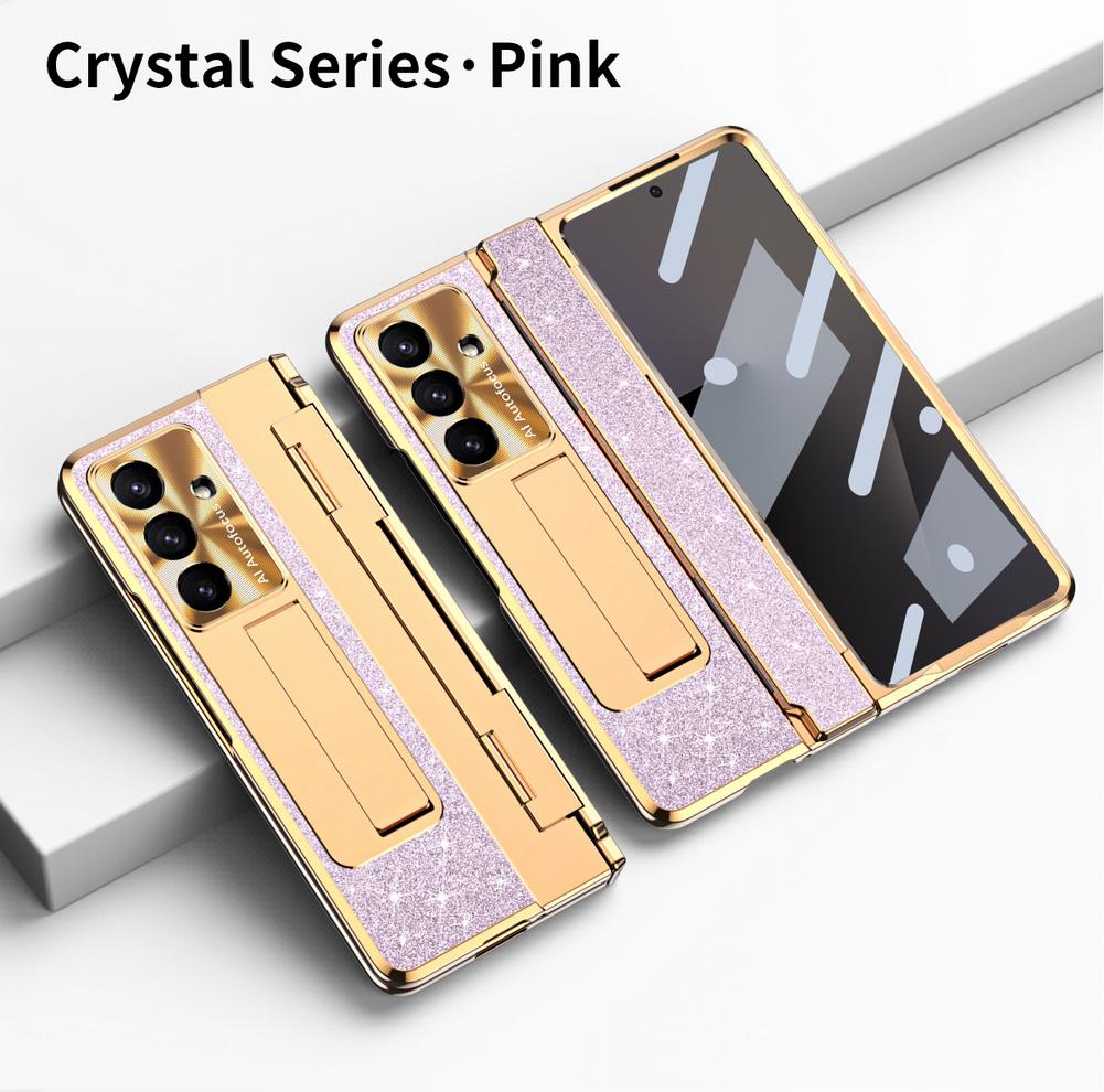 Shiny Rhinestone Bling Plated Bezel Hinged Glass Protective Film Case For Samsung Z Fold 7 Fold7 Galaxy Z Fold 6 5 4 Slim Cover