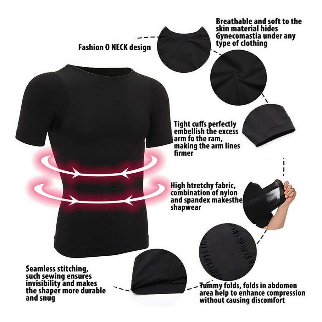 Men's Compression Shirt Undershirt Slimming Tank Top Workout Vest Abs Abdomen Slim Body Shaper Short Sleeve T Shirt