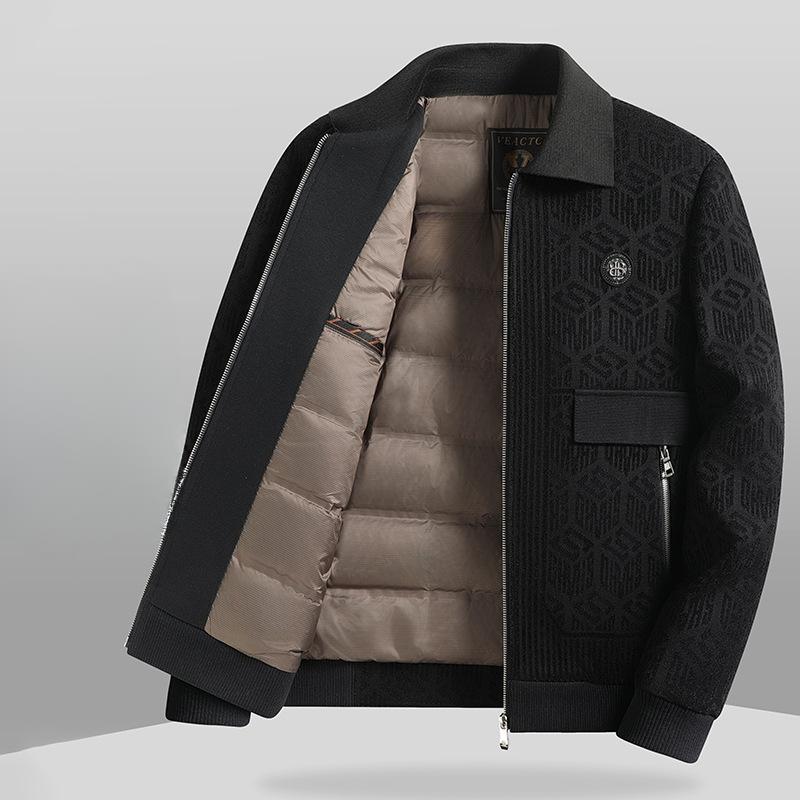 Podzimní a zimní žakárová pletená klopa, mladistvá businessová péřová teplá ležérní bunda, trend