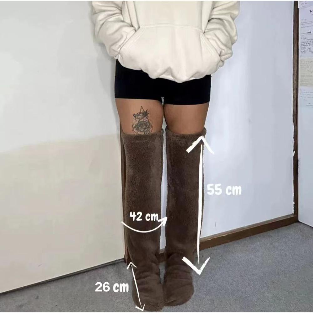 Thick Goose Down Leg Warm Knee Pad Socks Pregnant Women Elderly Cold Leg Teddy Bear High Long Floor Socks Warm Feet