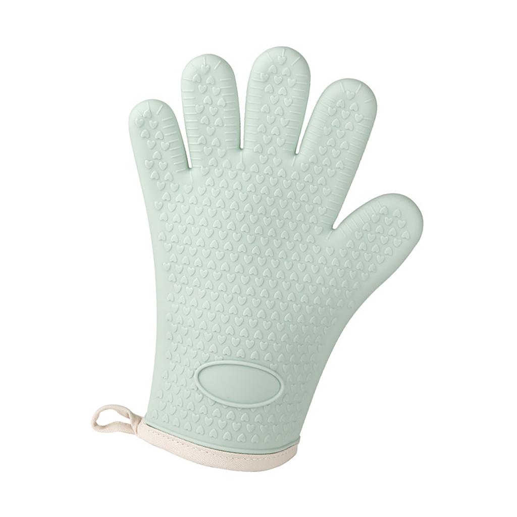 Thickened Silicone Anti Scalding Oven Glove Heat Resistant Silicone Cooking Glove for Microwave Oven Toaster Mint Green