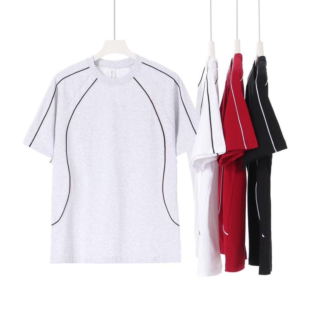 Summer Raglan Color Block Short Sleeve T-Shirt, Trendy American High Street Brand, 250g Pure Cotton, Loose Casual Fit
