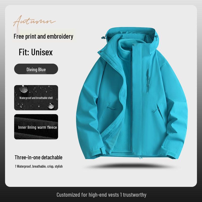Three-in-One Expedition Jacket: Custom Winter Workwear with Logo Printing, Team Cotton Jacket, Plus Velvet Thickened.