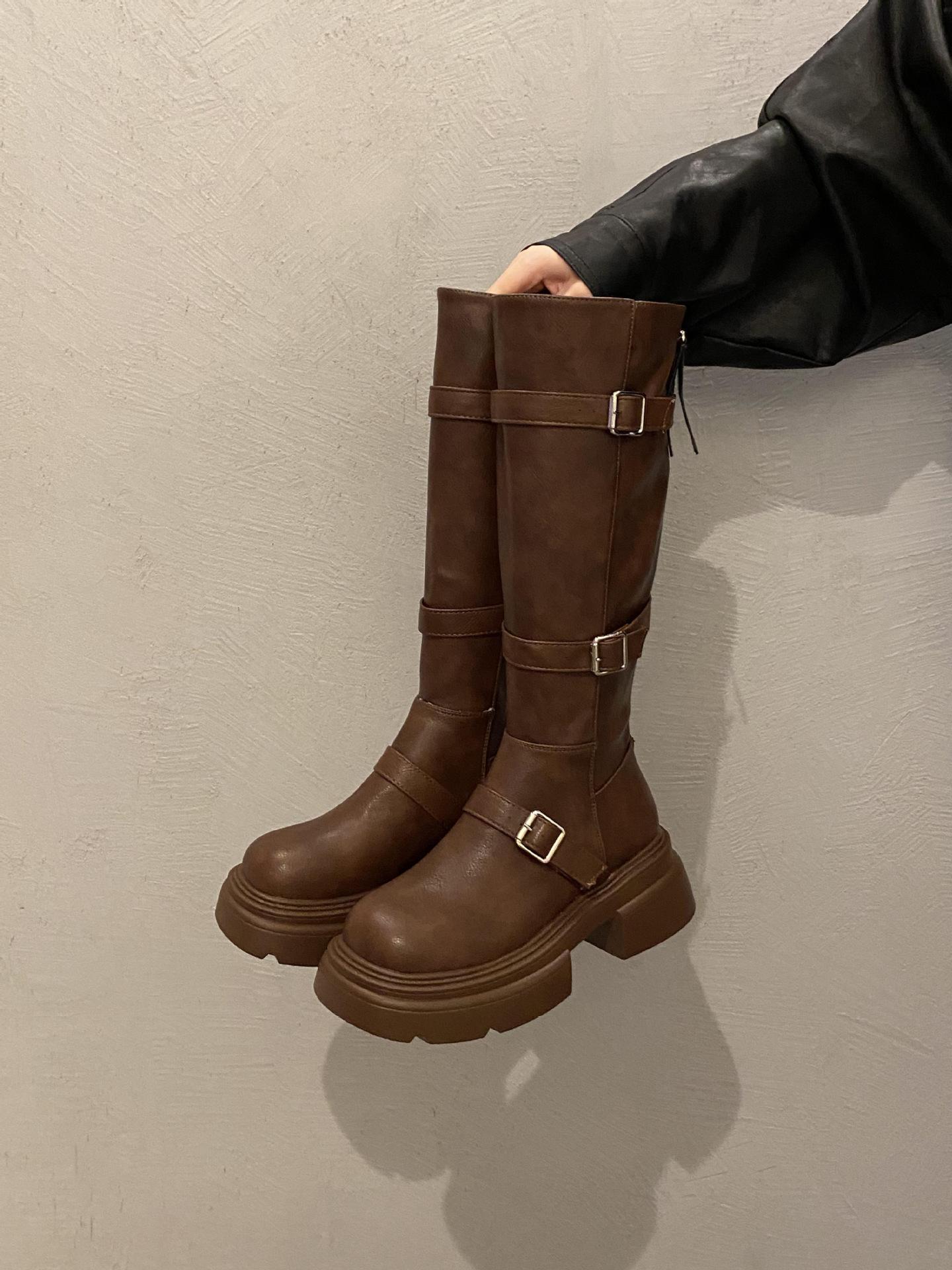 

Fashion Brown Long Boots for Women Autumn Winter 2025New Thick Soled Knee-High Knight Boots High Heel Anti-slip Bottes Femmes Size 35-40 40 коричневый