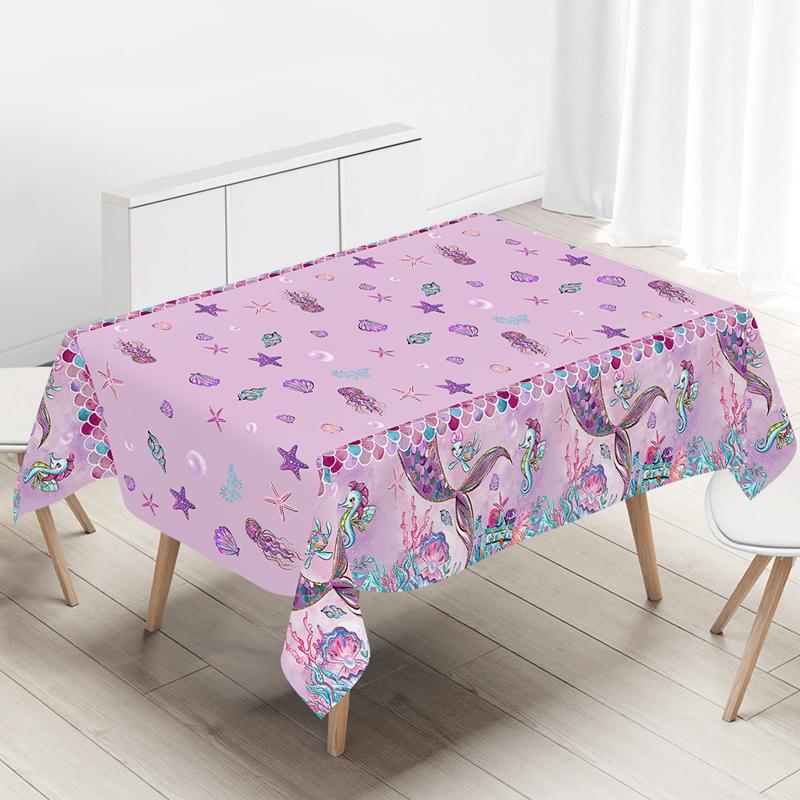 Little Mermaid Disposable Tablecloths Mermaid Birthday Party Decor 1st Birthday Girl Under the Sea Party Supplies Baby Shower