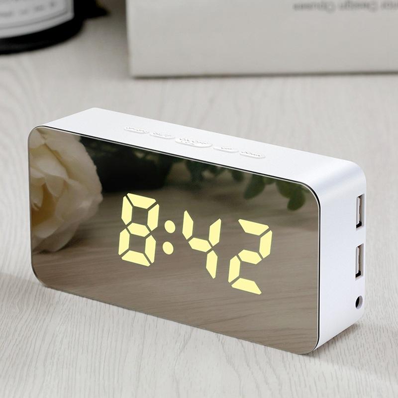 Creative Mirror Alarm Clock Multifunctional LED Clock Makeup Mirror Alarm Clock Can Be Connected To External Power Supply Colorful Mirror Clock 9005