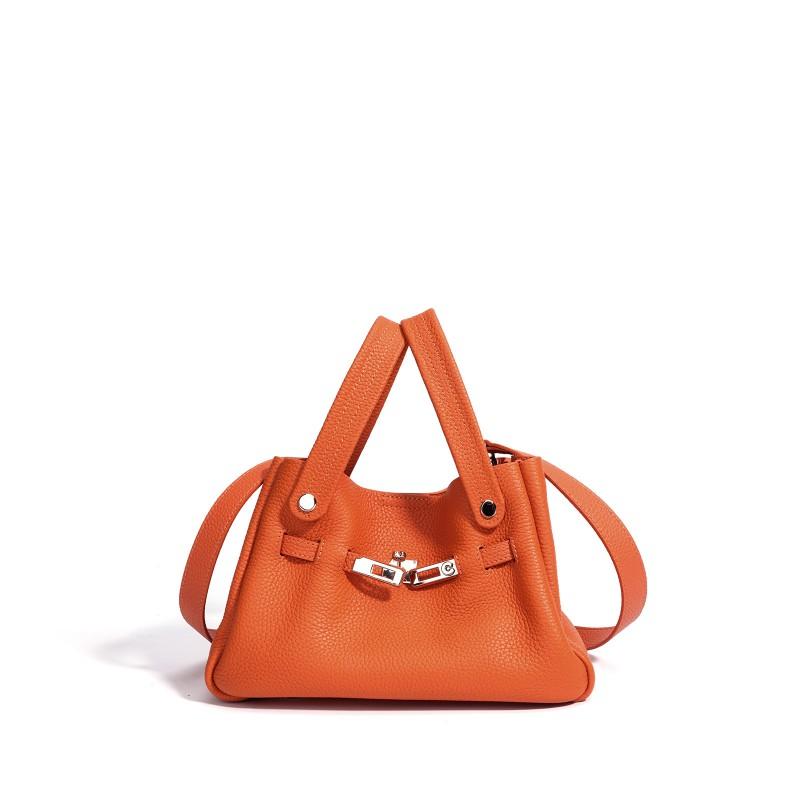 Top Layer Cowhide Leather Bag Female Niche Design Vegetable Basket Water Bucket Commuting Handbag Crossbody Manufacturer