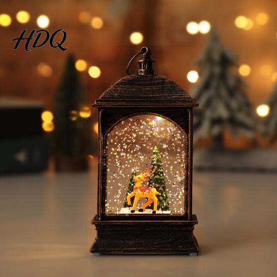 Winter Seasonal Home Decor Christmas Snow Lantern Battery Operated Swirling Water Glittering Vintage Holiday Party Table Centerpiece Santa