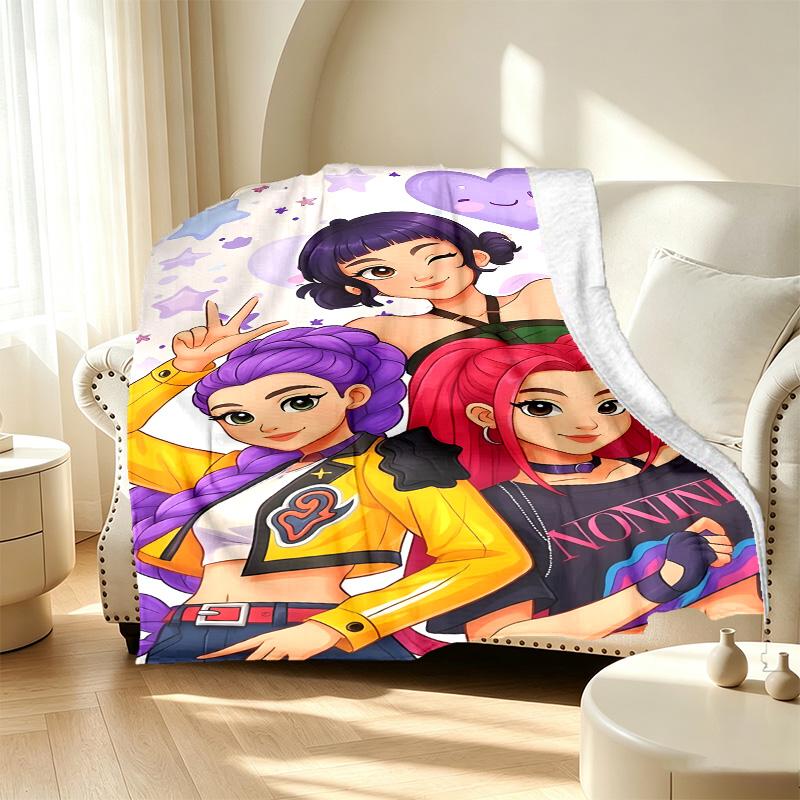 KPop Demon Hunters Pattern Blanket for Home Decoration, Bed, Sofa, Car Travel, Camping, Suitable for All Seasons, Birthday Christmas Gift