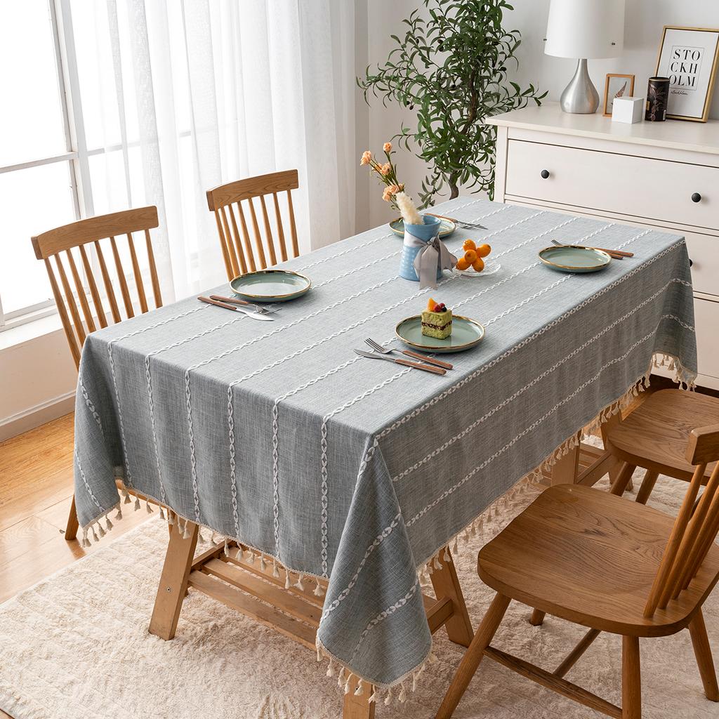 Knitterfest Waschbar Esszimmer Baumwolle Leinen Rechteckige Tischdecken mit Quasten