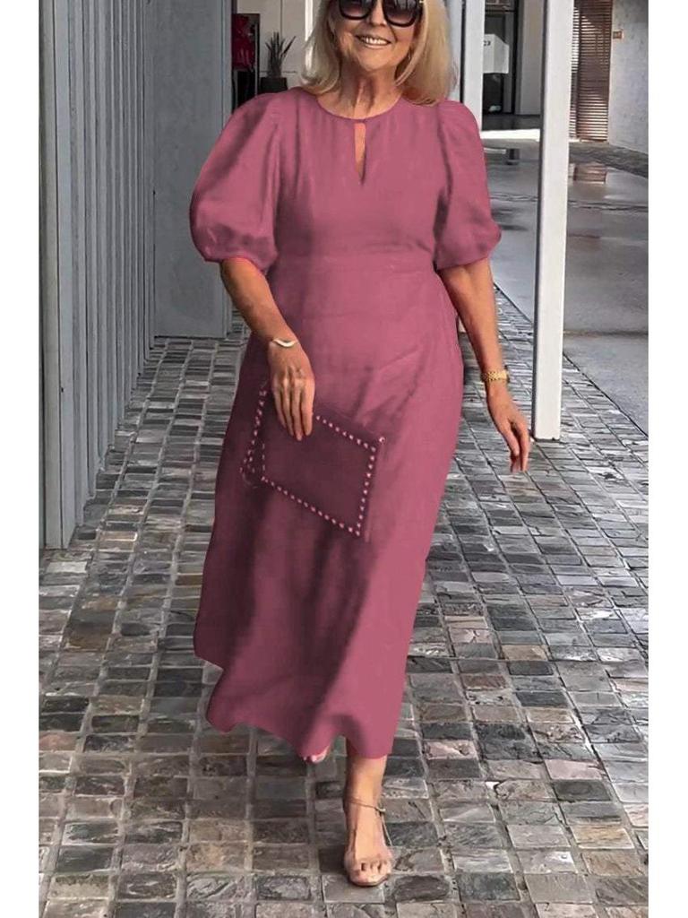 2026 Spring/Summer Women's Solid Color Loose Puff Sleeve Dress
