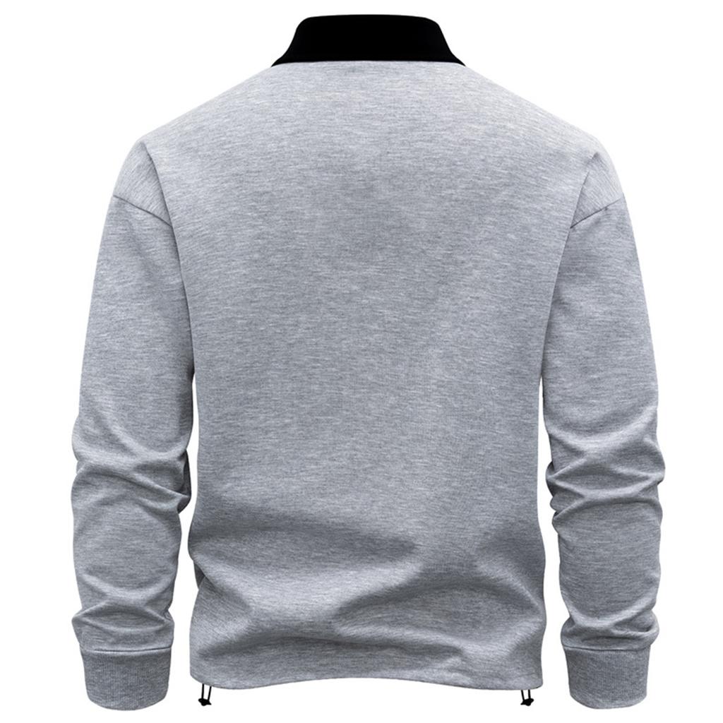 Men's Casual Colorblock V-Neck Zipper Shirt Lapel Long Sleeve Bottom Sweatshirt