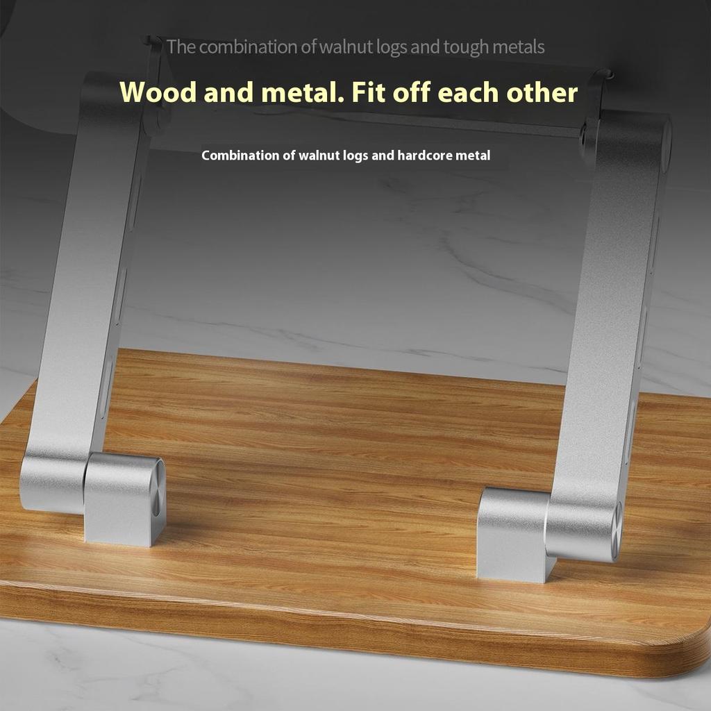 J32 Adjustable Laptop Stand Foldable Wood Base Metal Cooling Riser Desktop Bracket