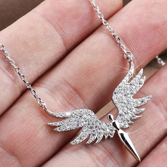 Women Necklace Rhinestones Angle Wing Shape Pendant Choker Necklace Adjustable Extended Chain Necklace Clothing Accessories