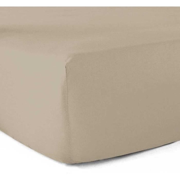 Drap-housse - Ficelle - 90x190 cm - 100% coton - Bonnet 25 cm - Tissage 57 fils/cm2