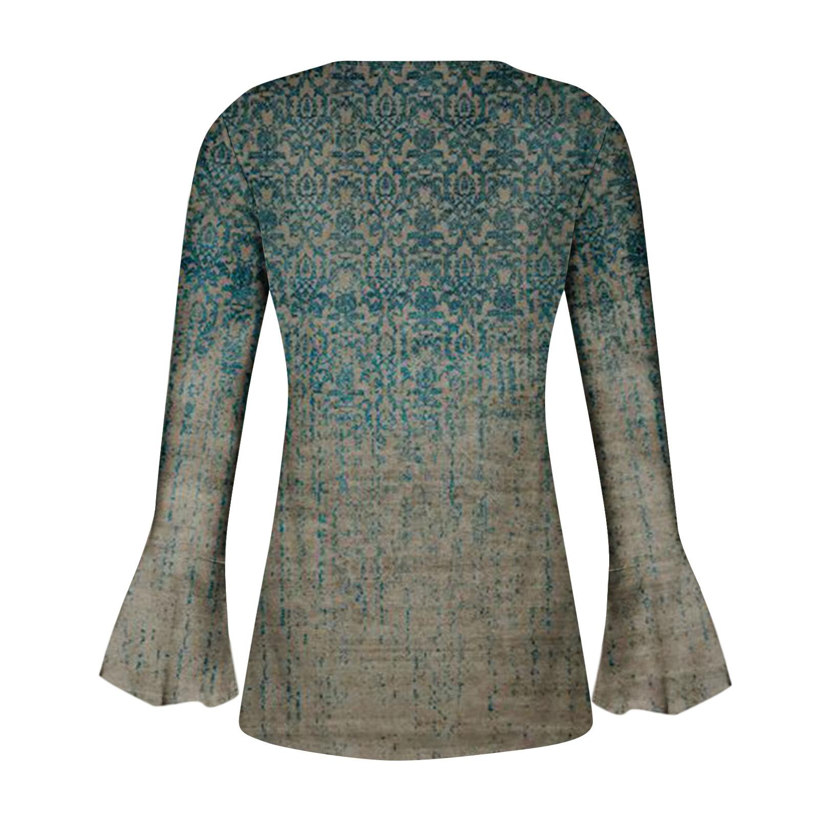 Женские расклешенные рукава с принтом Воротник на пуговицах Пуговицы Длинные рукава — фото 4