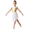 Girls Liturgical Dance Dress Sleeveless Metallic Bodice Color Block with Back Zipper and Asymmetrical Satin Hem for Praise Worship Service